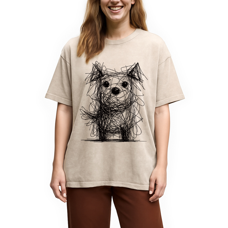 Modecanvas Scruffy Dog Chaos Art DTG Printing Washed T-Shirt
