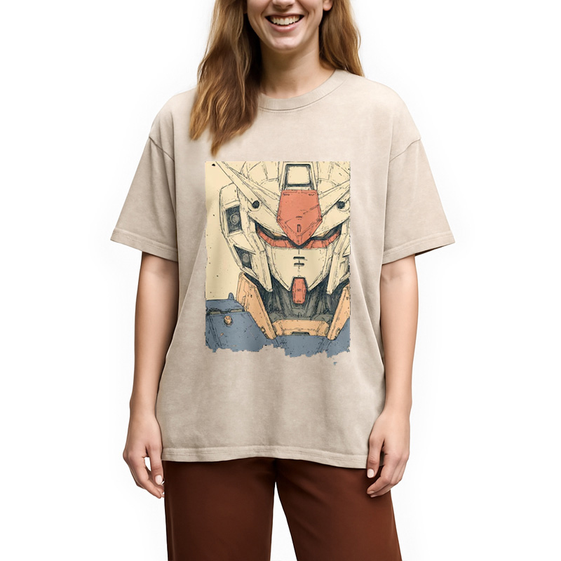 Modecanvas Hand-Drawn Mecha Robot Washed T-Shirt