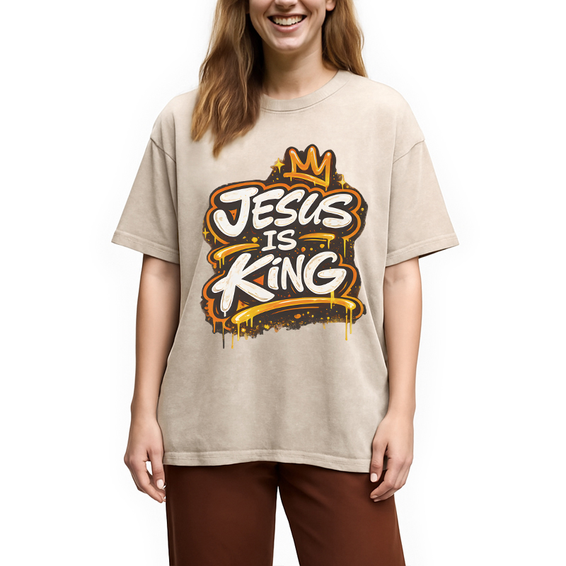Modecanvas Jesus Is King Street DTG Printing Washed T-Shirt