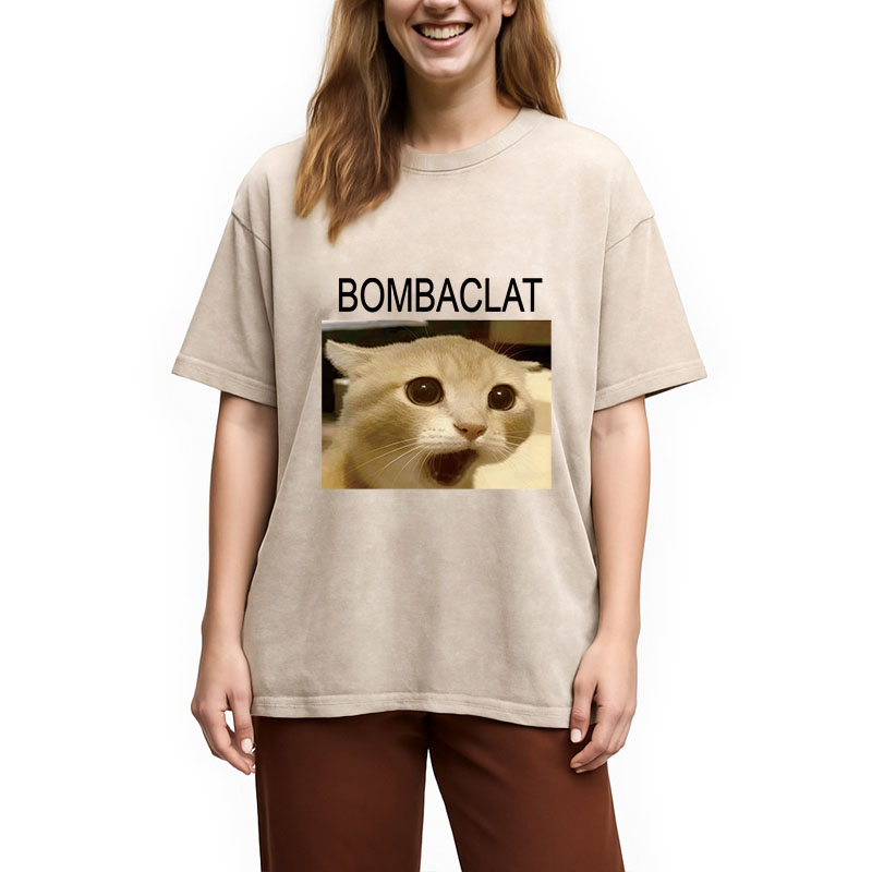 Modecanvas Bombaclat Cat Meme DTG Printing Washed T-Shirt