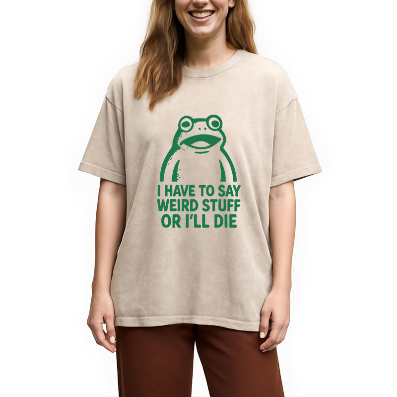 Modecanvas Weird Frog Funny Meme DTG Printing Washed T-Shirt