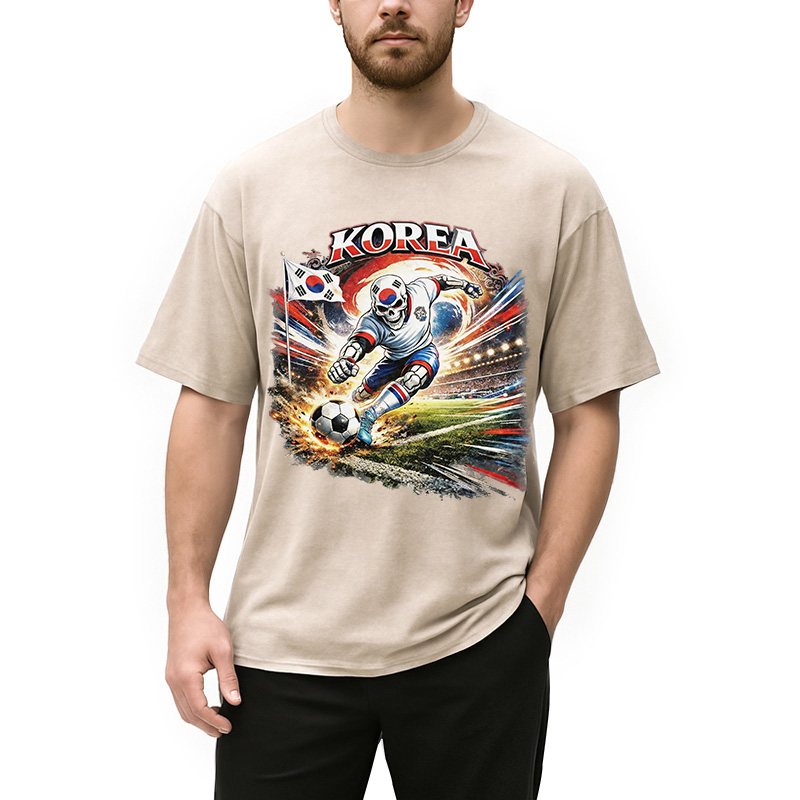 Modecanvas Korea Soccer Vintage DTG Printing Washed T-Shirt