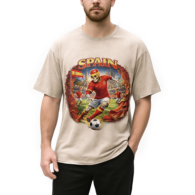 Modecanvas Spain Soccer Vintage DTG Printing Washed T-Shirt