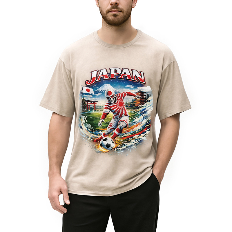 Modecanvas Vintage Japanese Football DTG Printing Washed T-Shirt