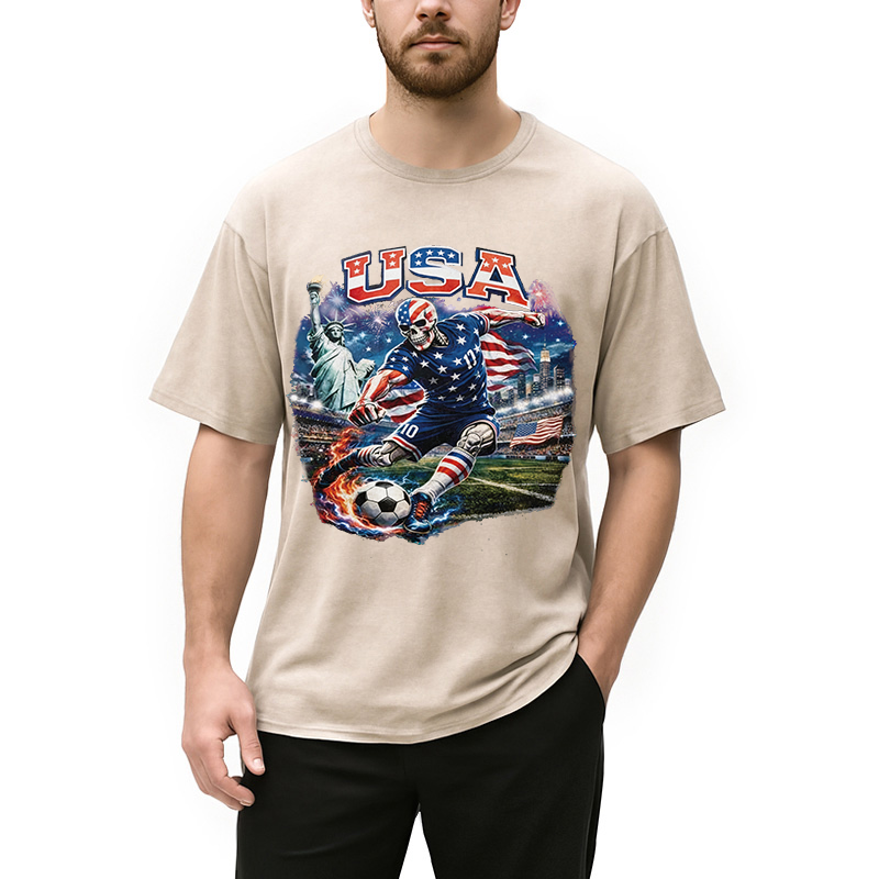 Modecanvas USA Soccer Skull DTG Printing Washed T-Shirt