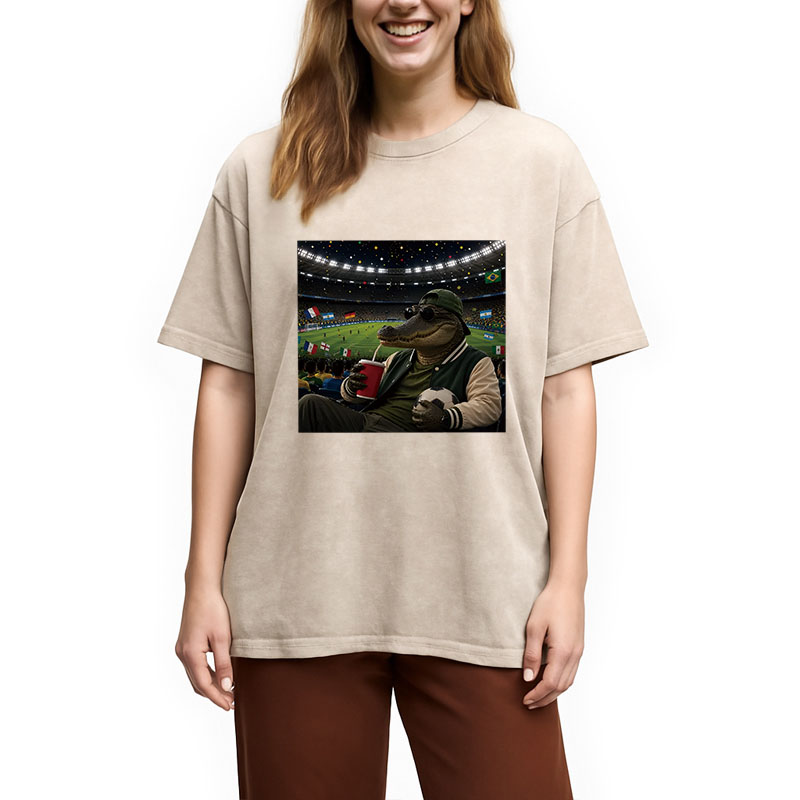 Modecanvas Funny Alligator Soccer Fan 2026 DTG Printing Washed T-Shirt