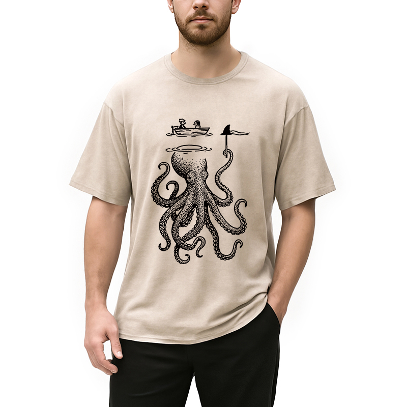Modecanvas Octopus Disguised As Shark Washed T-Shirt