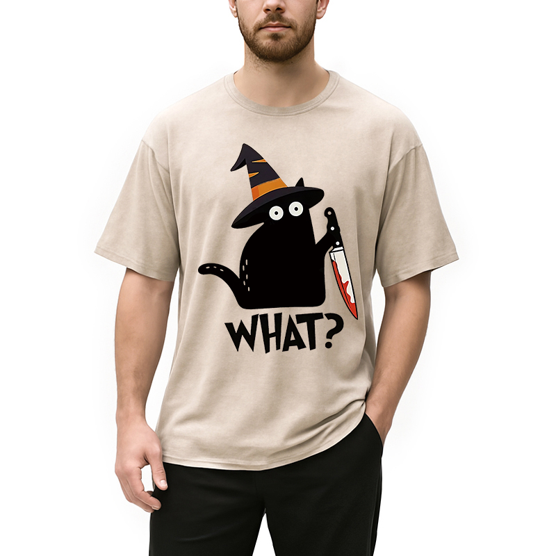 Modecanvas Halloween Back Cat Washed T-Shirt