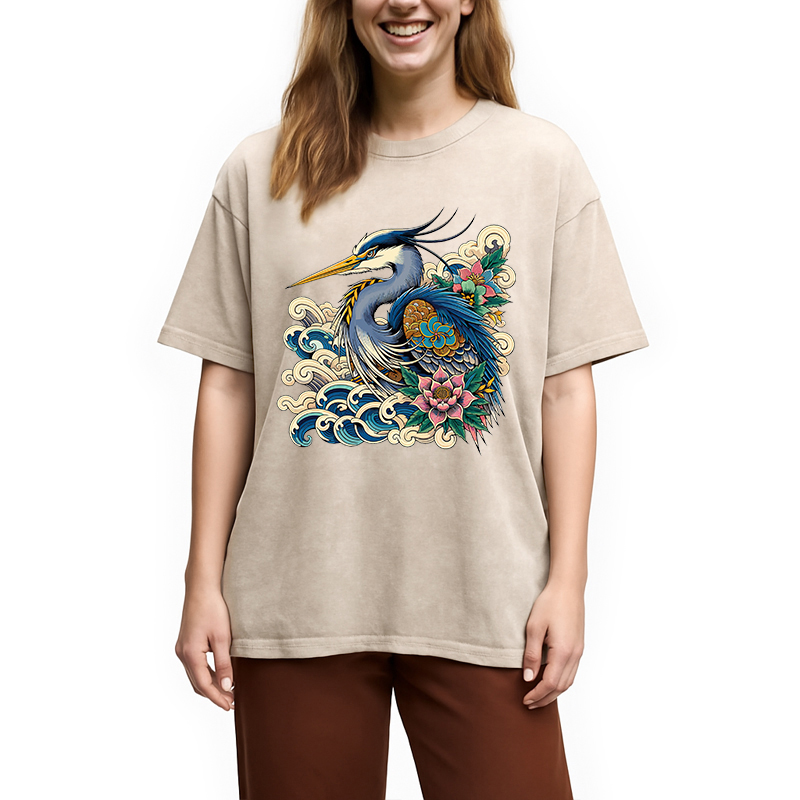 Modecanvas Japanese Blue Heron Washed T-Shirt