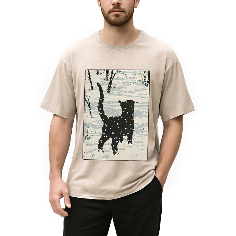 Modecanvas Cat In The Snow Washed T-Shirt
