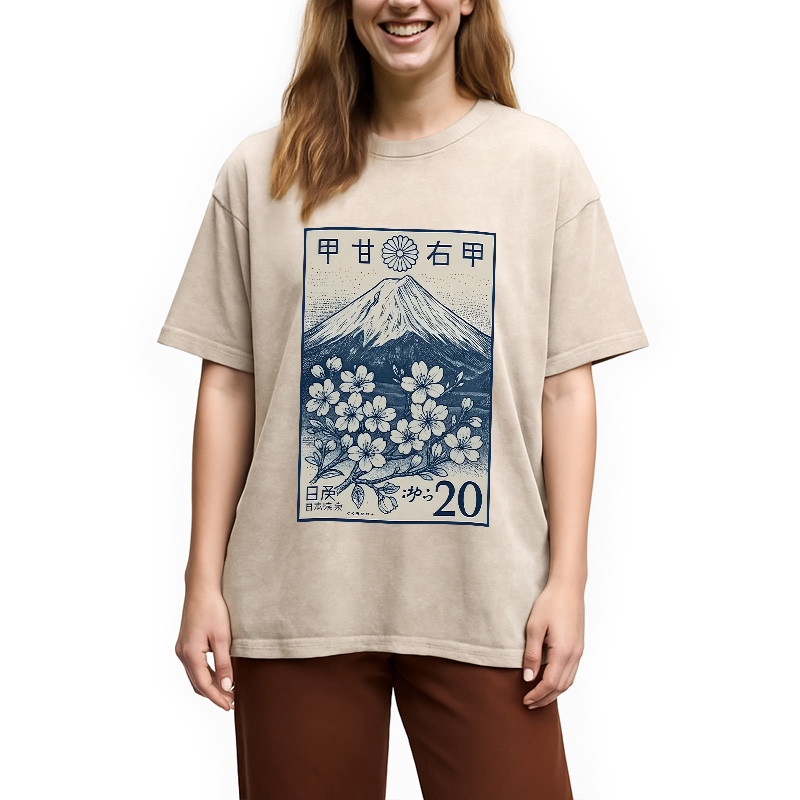 Modecanvas Vintage Sakura Stamp Washed T-Shirt