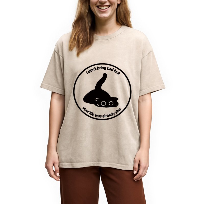 Modecanvas Cat Are Not The Source Of Bad Luck Washed T-Shirt