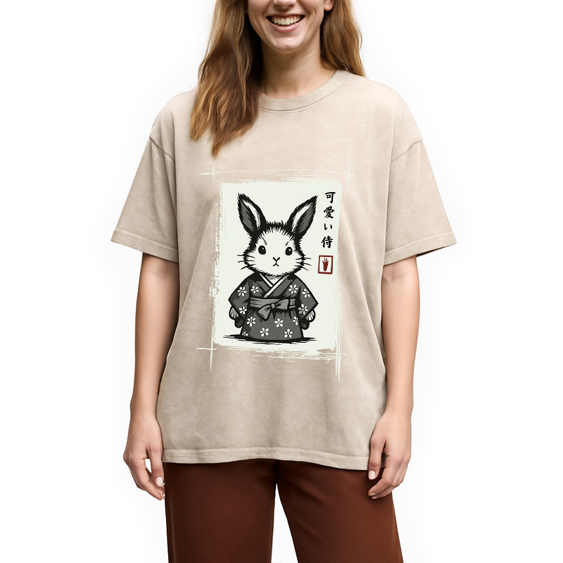 Modecanvas Woodcut Bunny Washed T-Shirt