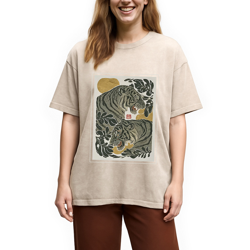 Modecanvas Woodcut Tiger Washed T-Shirt