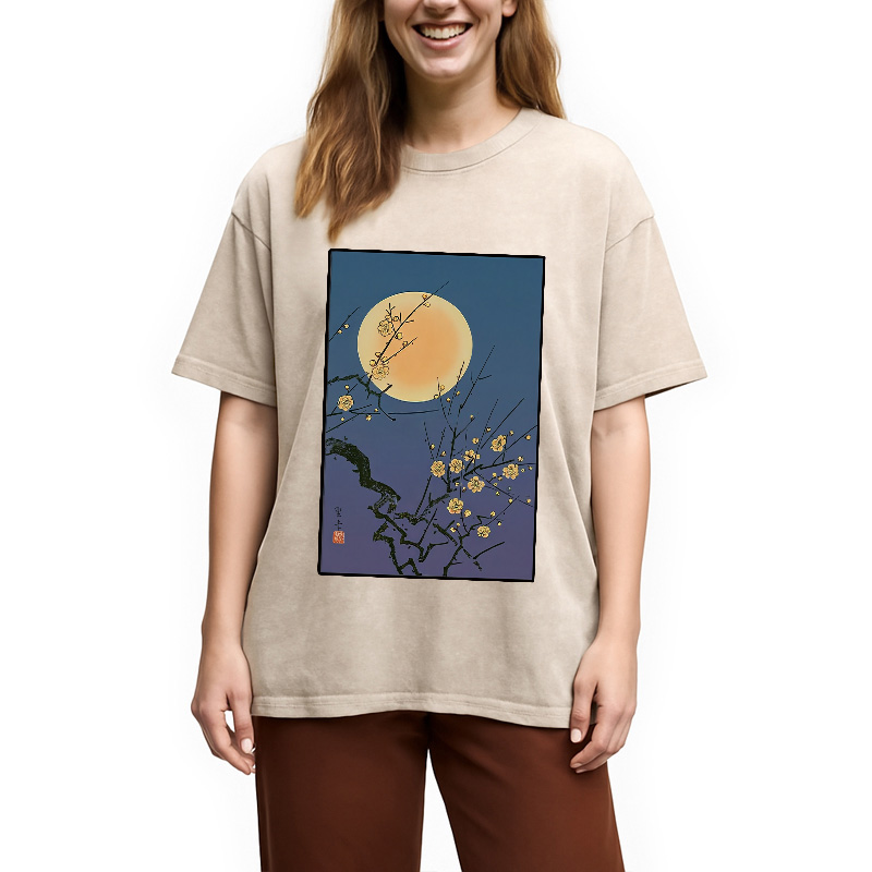 Modecanvas Vintage Moon Painting Washed T-Shirt