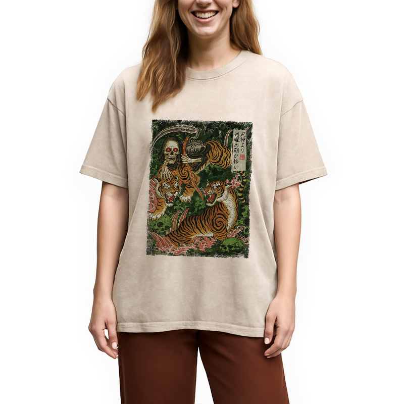 Modecanvas Death God And Tiger Washed T-Shirt