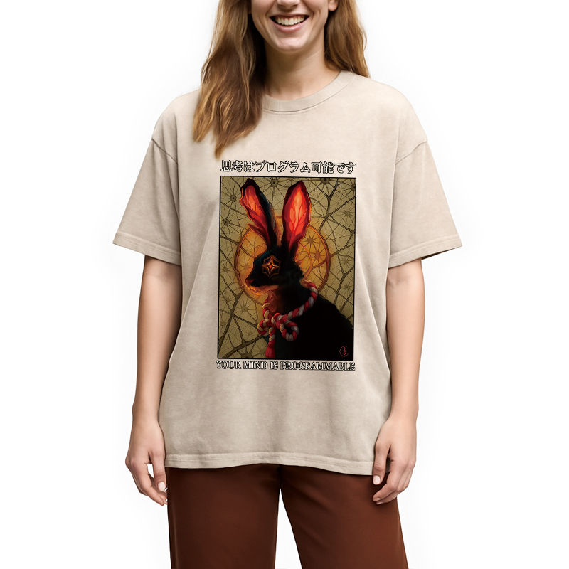 Modecanvas Funny Mind Is Programmable Rabbit Washed T-Shirt