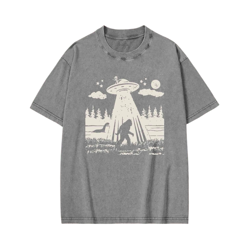 Modecanvas Bigfoot Sasquatch Alien UFO Loch Ness Monster Washed T-shirt