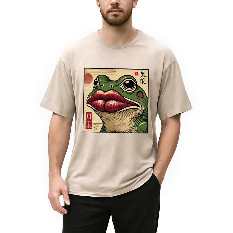Modecanvas Funny Japanese Ukiyo-e Frog Washed T-Shirt