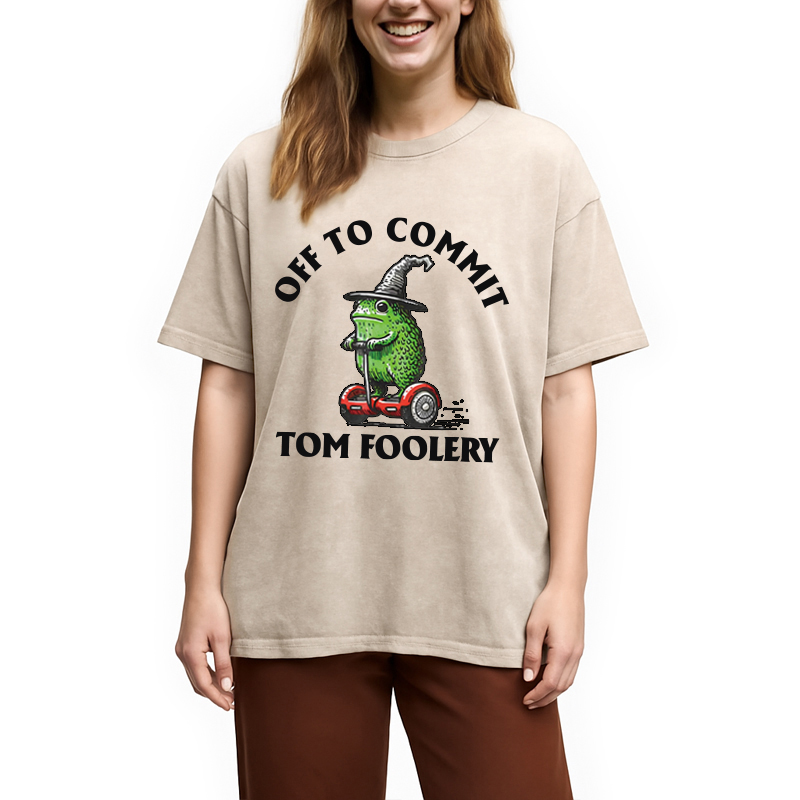 Modecanvas Off to Commit Tom Foolery Frog Meme Washed T-Shirt