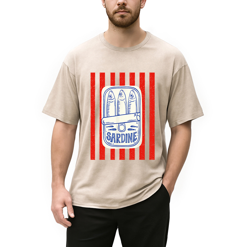 Modecanvas Les Sardines Red Stripes Fisherman Washed T-Shirt