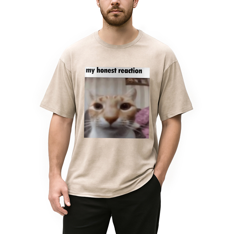 Modecanvas My Honest Reaction Cat Meme Washed T-Shirt