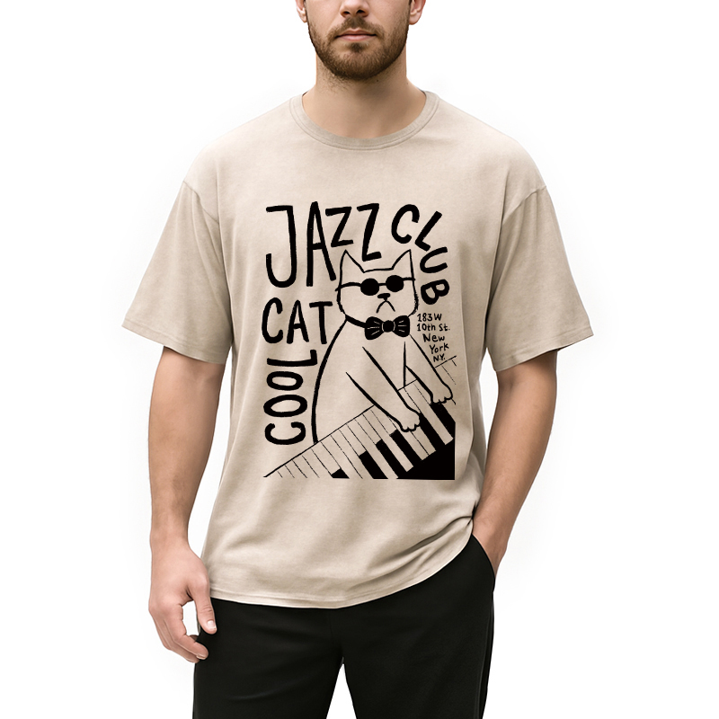 Modecanvas Jazz Cat Club Washed T-Shirt