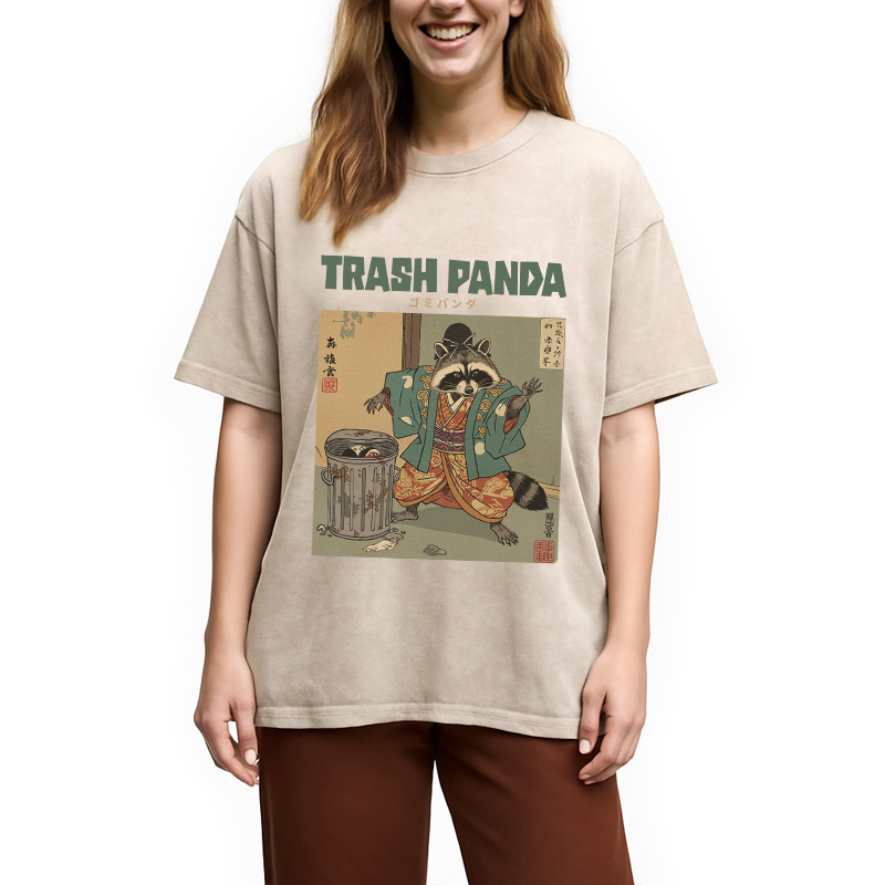 Modecanvas Trash Panda Traditional Japanese Meme Washed T-Shirt