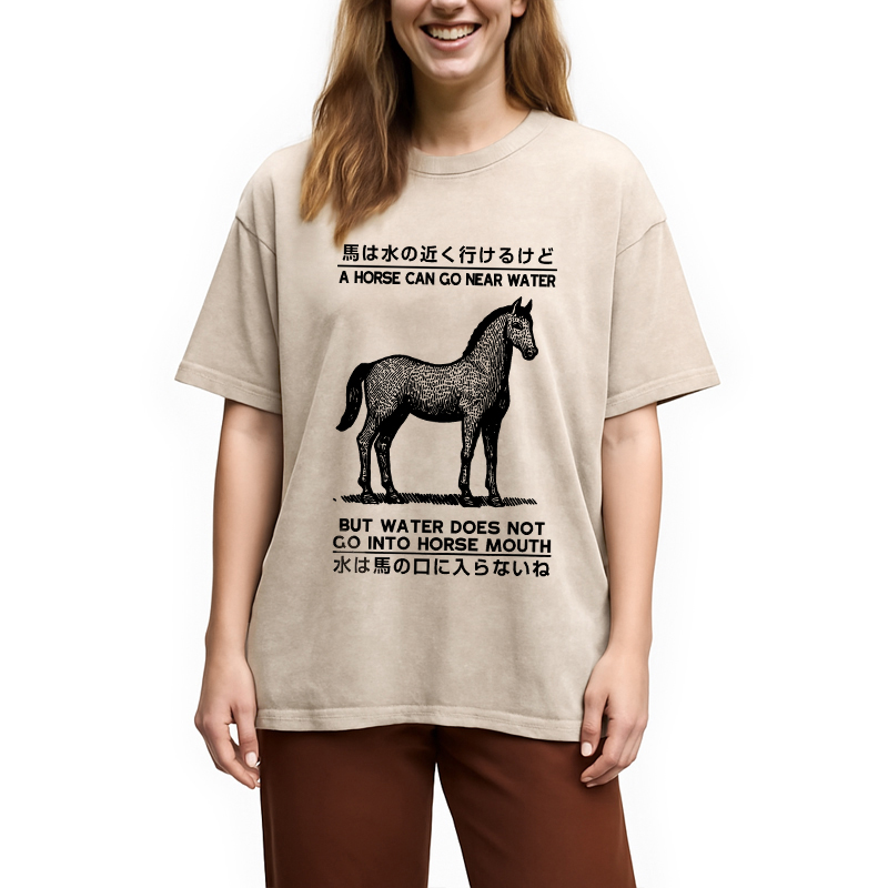 Modecanvas Funny Horse And Water Saying Washed T-Shirt