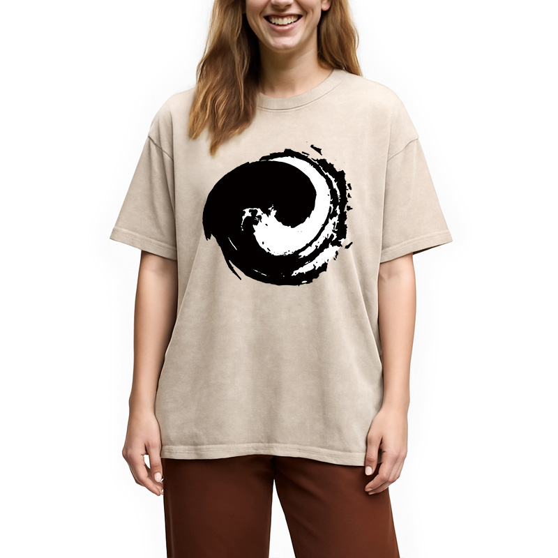 Modecanvas Yin and Yang Symbol Washed T-Shirt