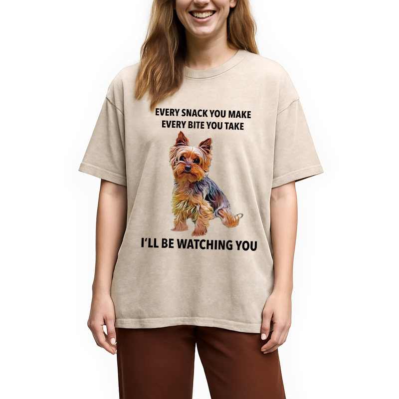 Modecanvas Yorkshire Terrier Funny Meme Washed T-Shirt