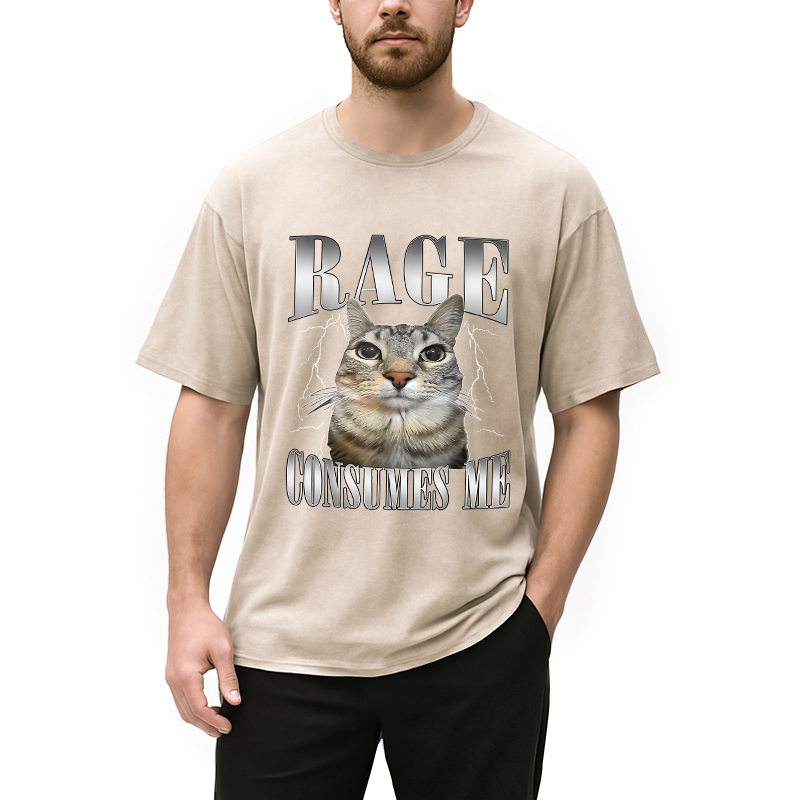 Modecanvas Rage Consumes Me Funny Cat Washed T-Shirt