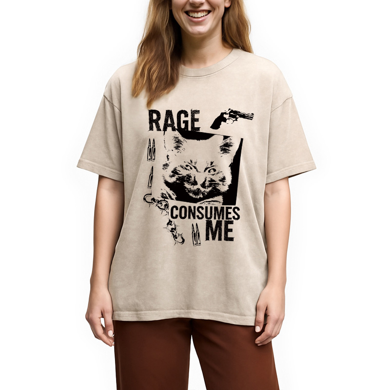 Modecanvas Rage Consumes Me Cat Washed T-Shirt