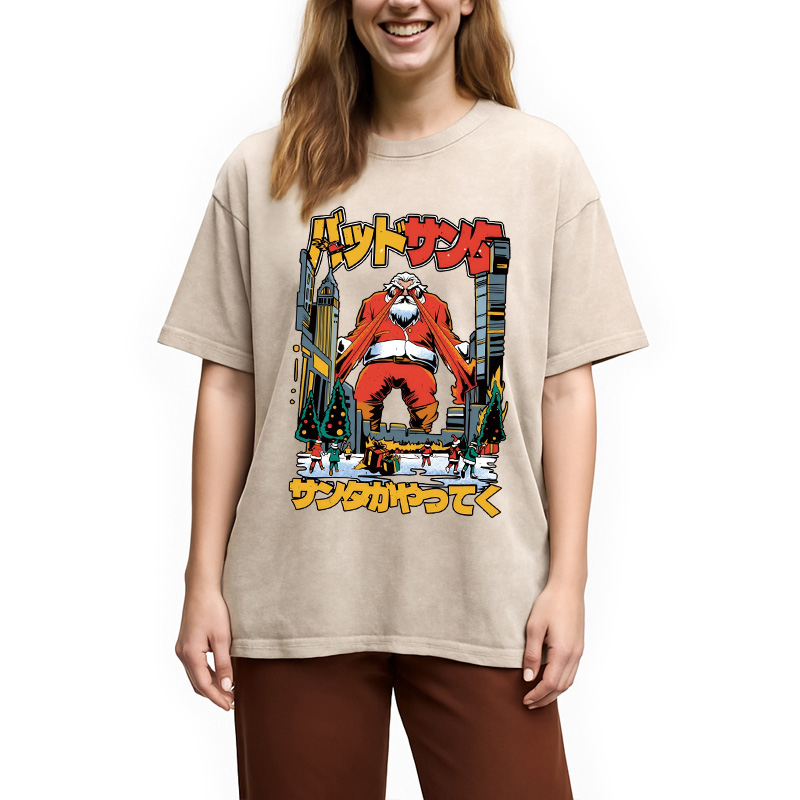 Modecanvas Santa Claus Kanji Lasers Vintage Washed T-Shirt