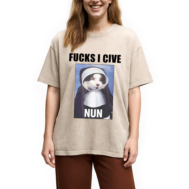 Modecanvas F*cks I give Nun Cat Washed T-Shirt