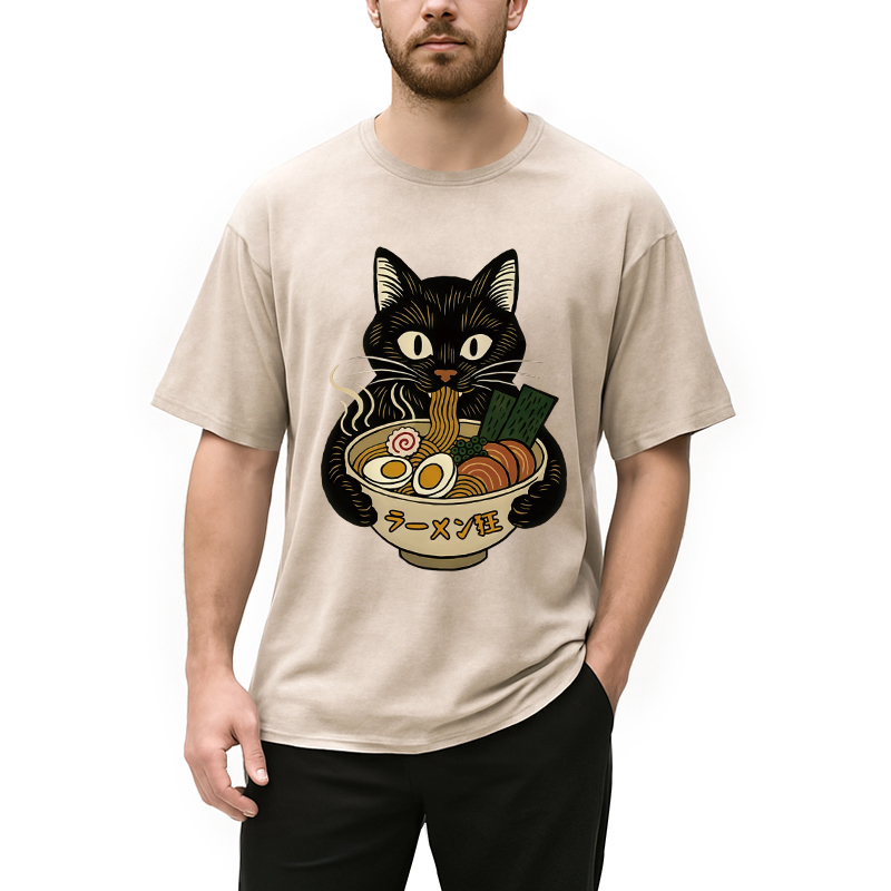 Modecanvas Cat Ramen Fanatic Washed T-Shirt