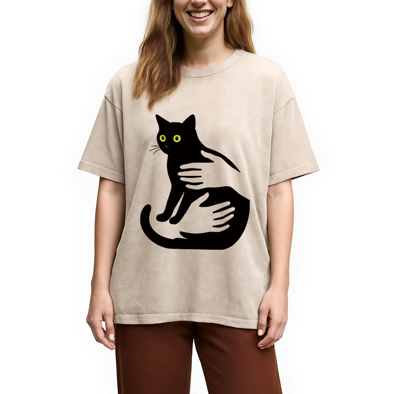 Modecanvas Hug A Black Cat Washed T-Shirt