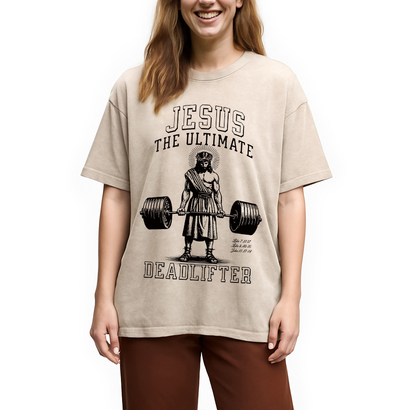 Modecanvas Jesus The Ultimate Deadlifter Christian Washed T-Shirt