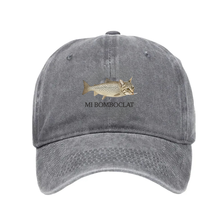 Modecanvas Bomboclat Fish Cat Meme Washed Cap-modecanvas