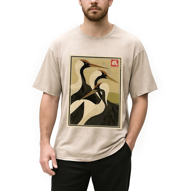 Modecanvas Japanese Crane Vintage Washed T-Shirt