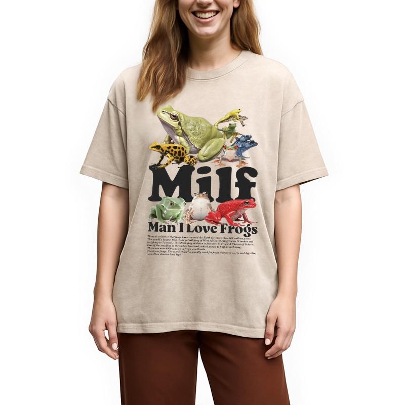 Modecanvas Man I Love Frogs Washed T-Shirt