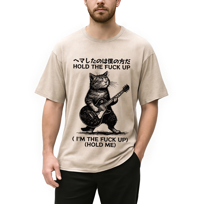 Modecanvas Funny Cat Guitarist Washed T-Shirt