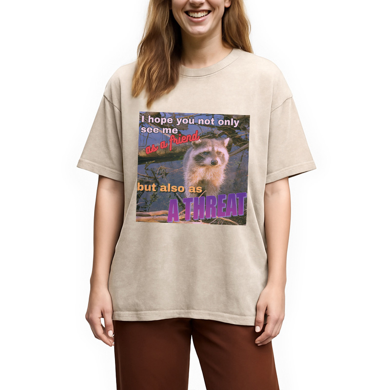 Modecanvas Viral Raccoon Meme Washed T-Shirt