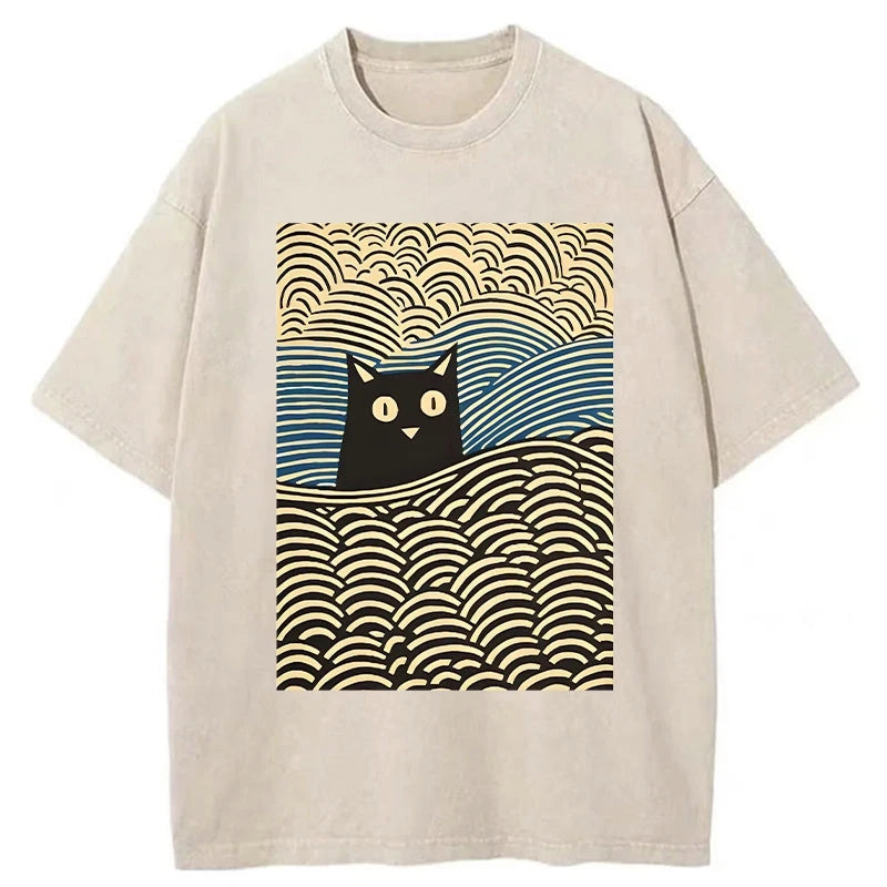 Modecanvas Kawaii Cat Japanese Washed T-Shirt-modecanvas