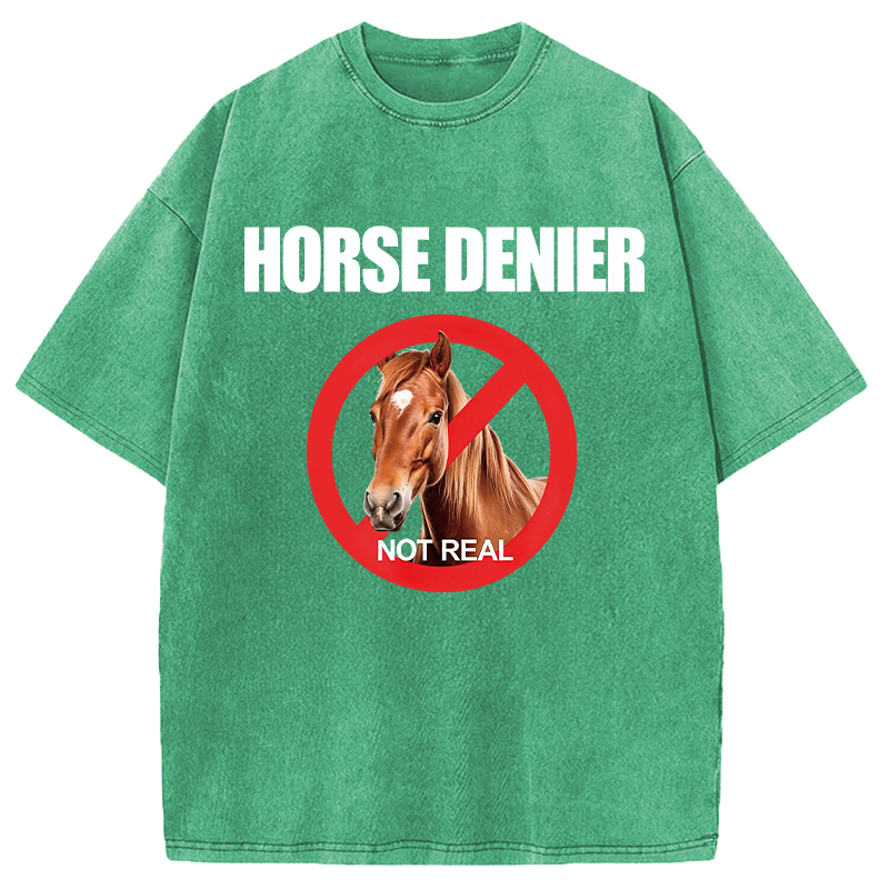 Modecanvas Horse Denier Funny Horses Washed T-Shirt-modecanvas
