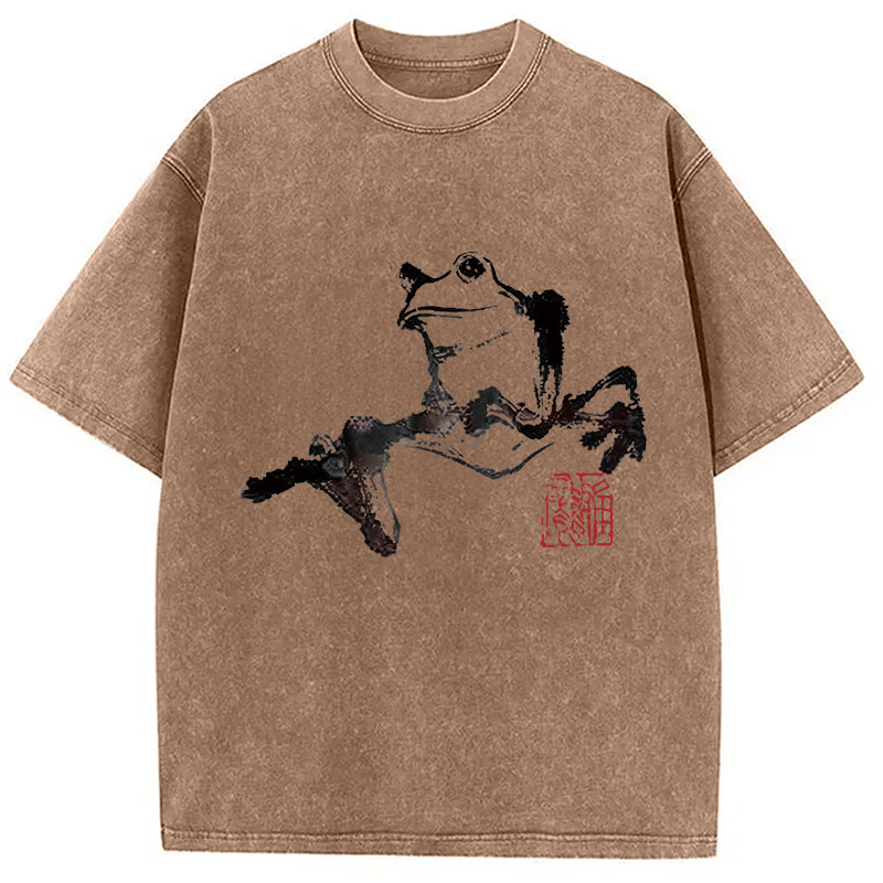 Modecanvas Sad Frog DTG Printing Washed T-Shirt-modecanvas
