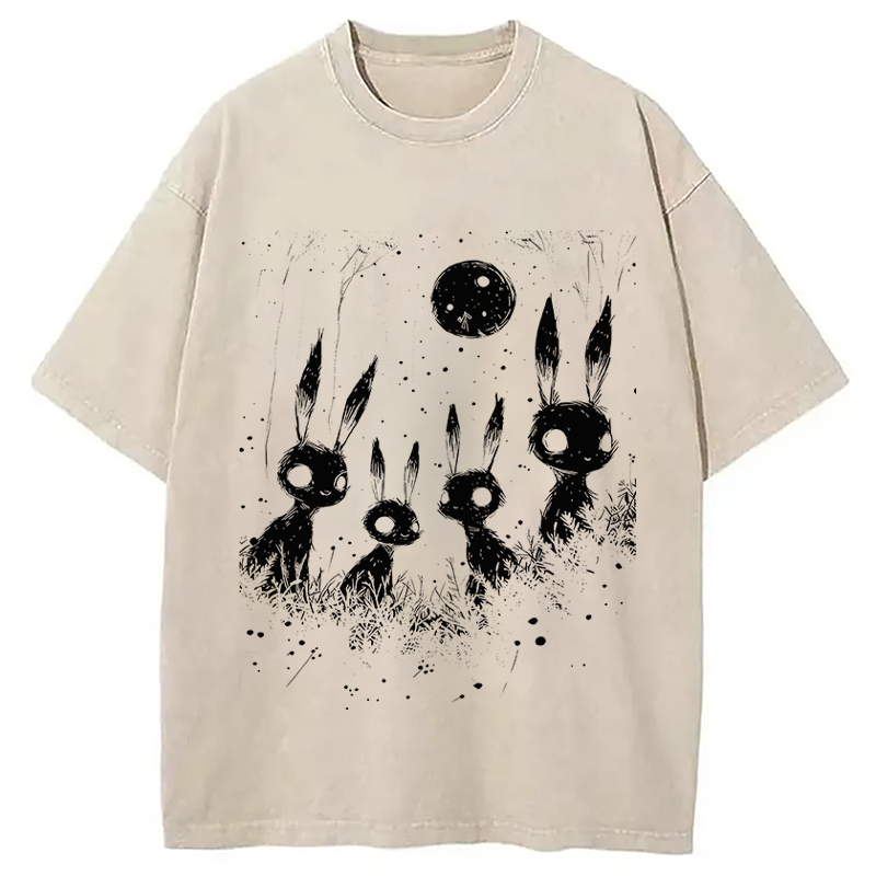 Modecanvas Weirdcore Bunny DTG Printing Washed T-Shirt-modecanvas