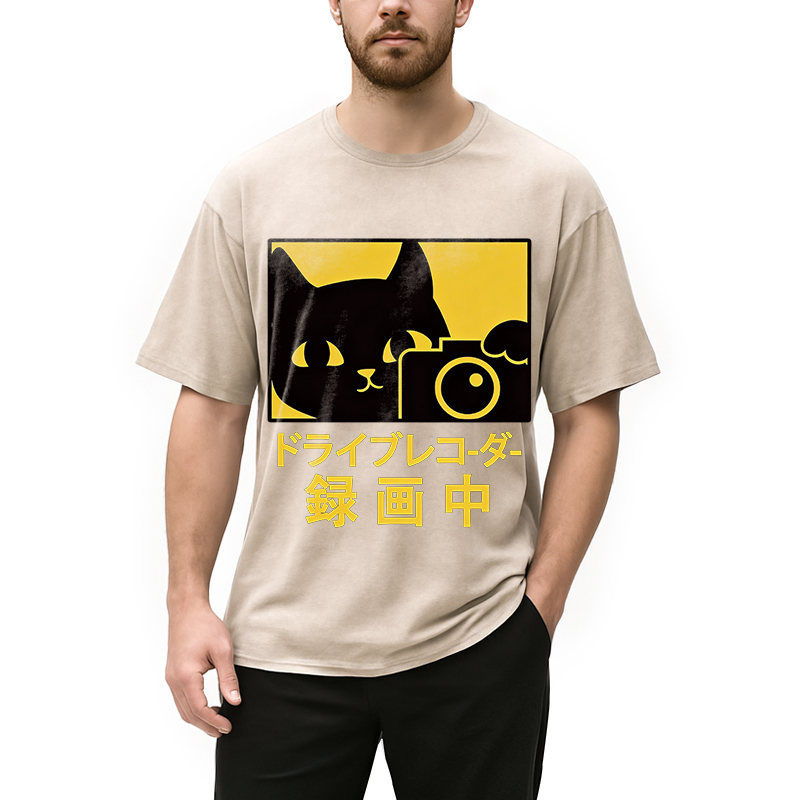 Modecanvas Cat Camera Washed T-Shirt