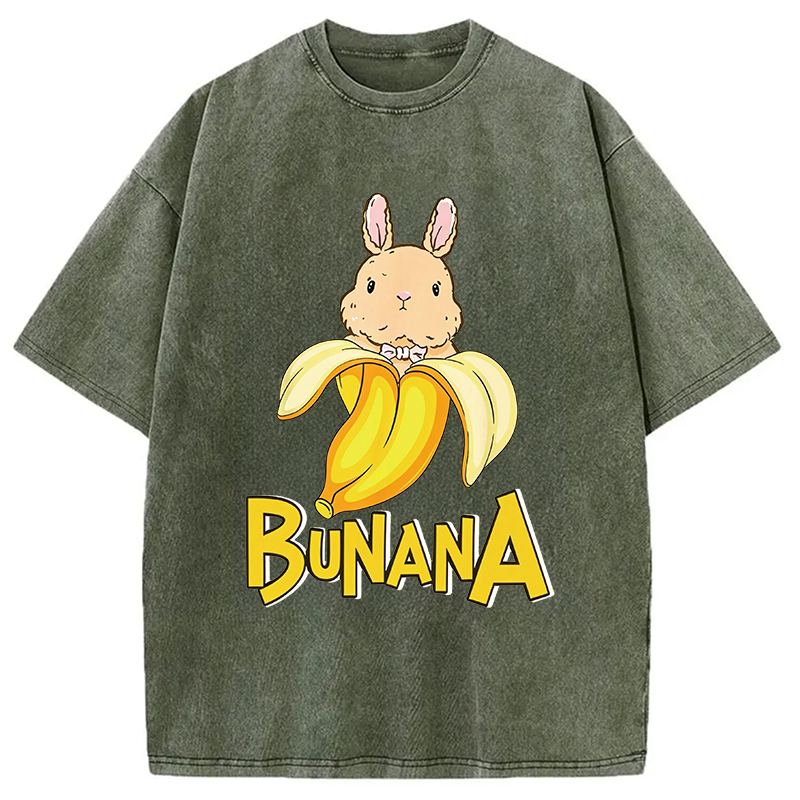 Modecanvas Funny Banana Bunny DTG Printing Washed T-Shirt