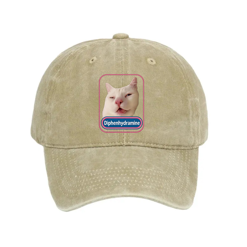 Modecanvas Funny Diphenhydramine Meme Cat Washed Cap-modecanvas